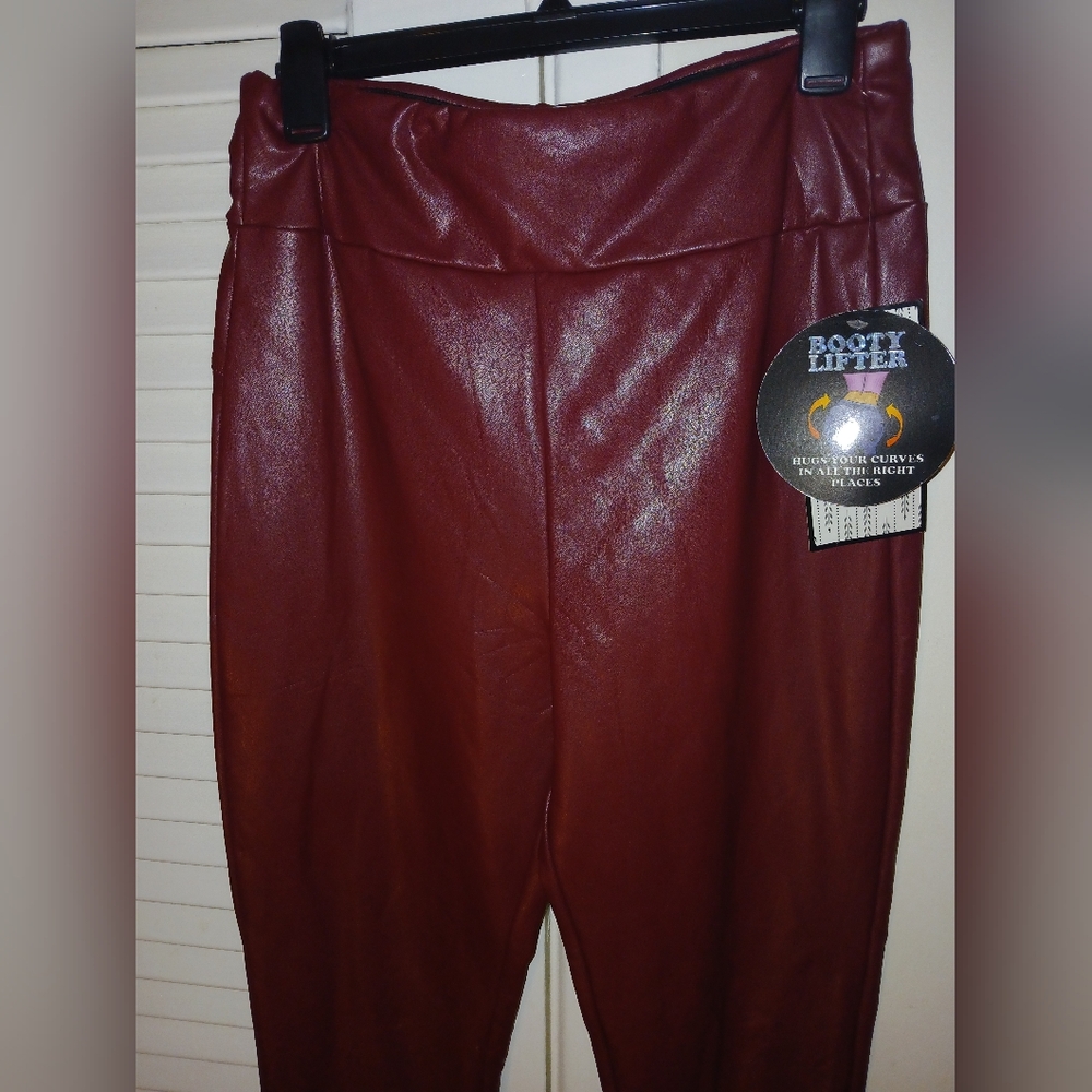 Mia Rose Faux Leather Red Leggings